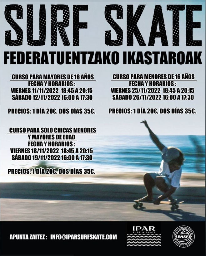 Surf Skate federatuentzako ikastaroa kartela - IPAR Surf Skate Eskola
