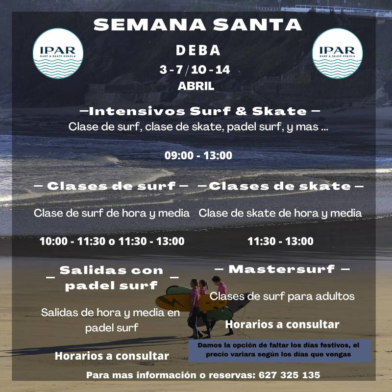 Intensivos de Surf y Skate Semana Santa Deba - Ipar Surf Sakte Eskola Deba