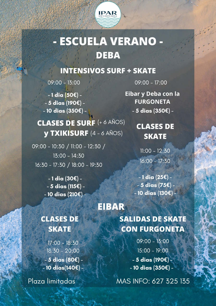 Escuela de verano de Surf y Skate en Deba y Eibar 2023 - IPAR Surf Skate Eskola